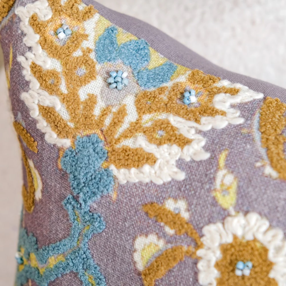 Embroidery on Print Vintage Cushion Cover 20x14 Inch - Image 7
