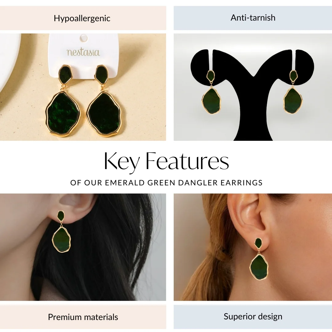Emerald Green Dangler Earrings - Image 4