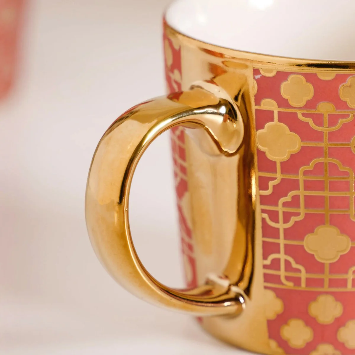 Emirati Gold Teacup Set of 6 Coral Pink 280ml - Image 7