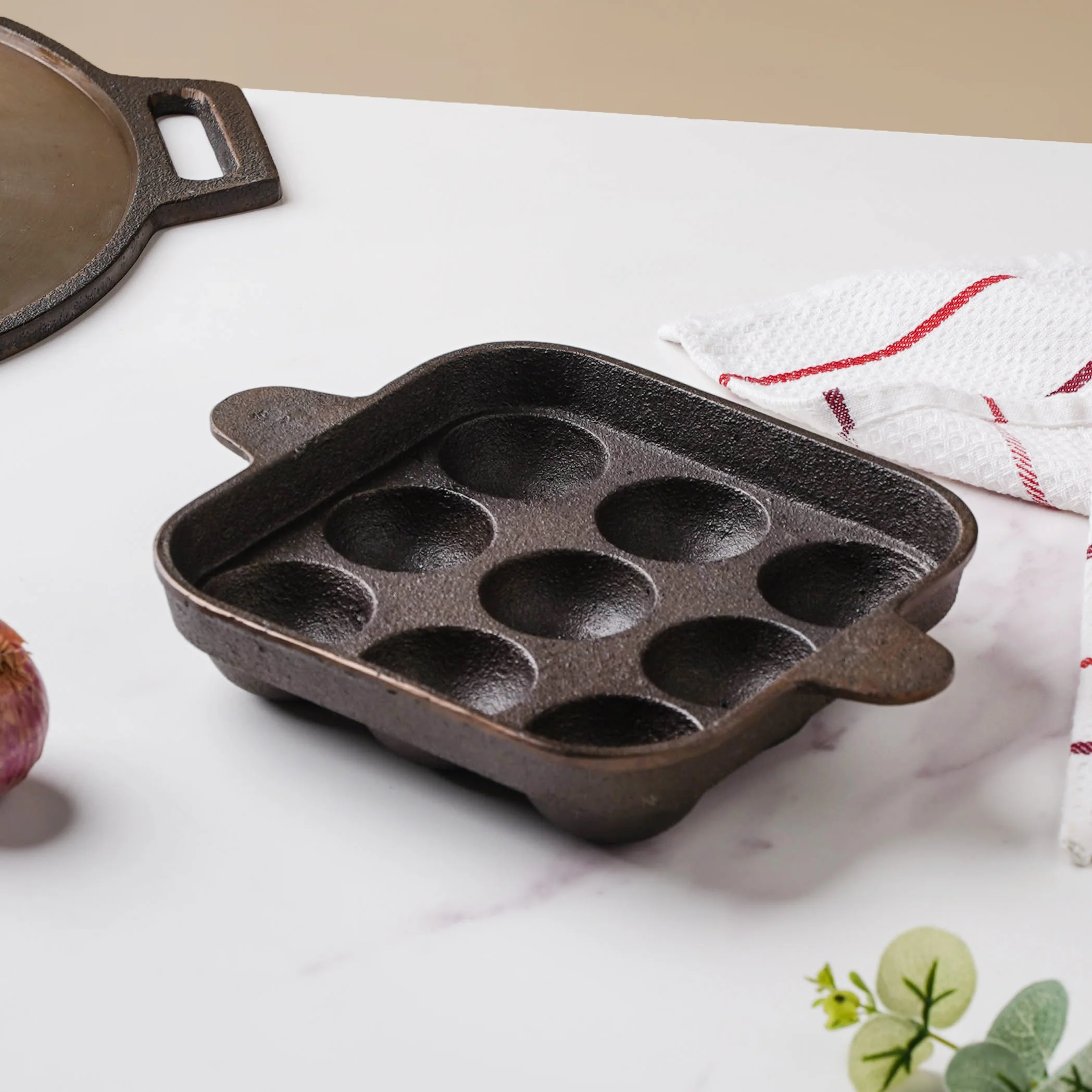 Empress Cast Iron Ultra Smooth Square Paniyaram Pan 9 Pit