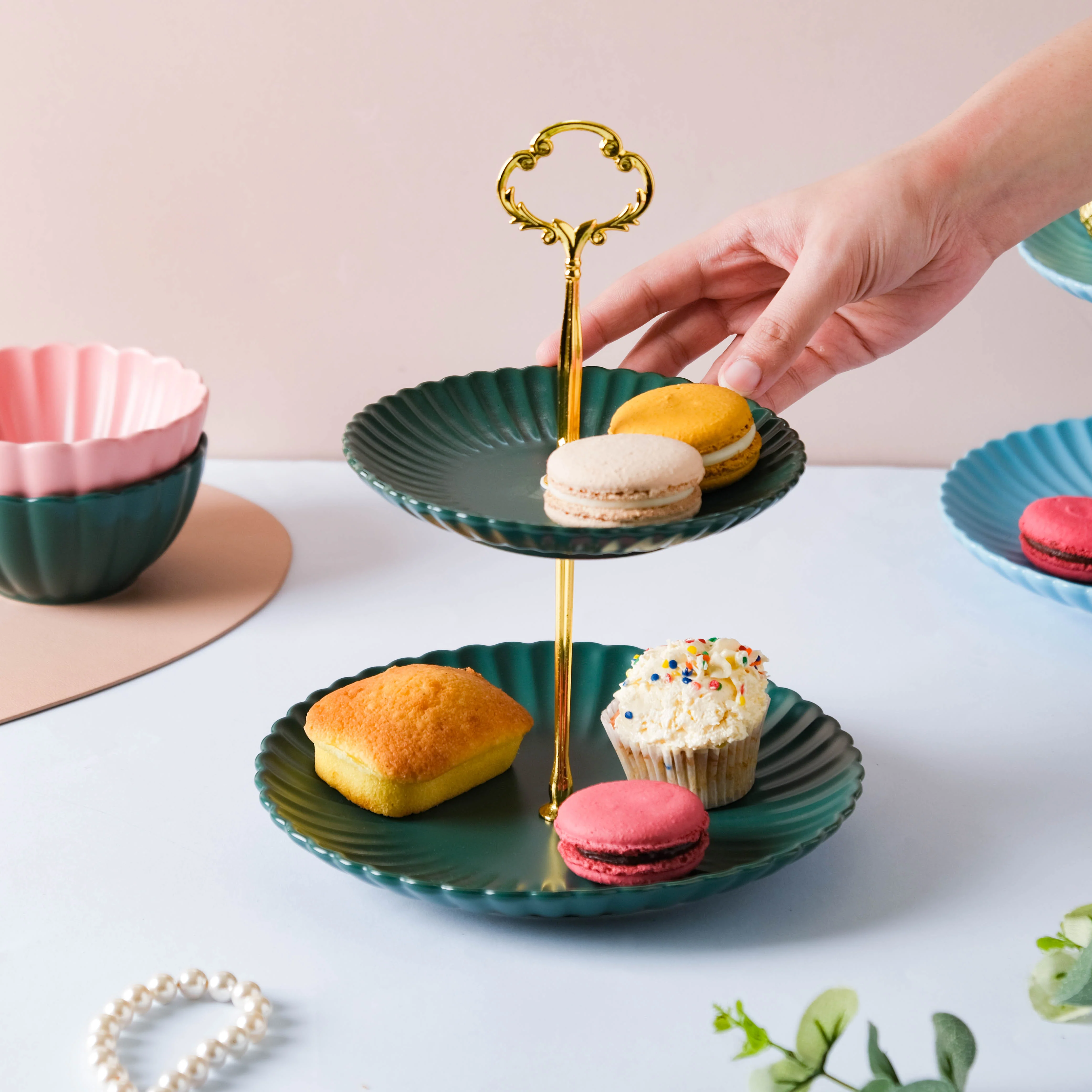Enchanting Teal 2-tier Cupcake Stand - Image 2