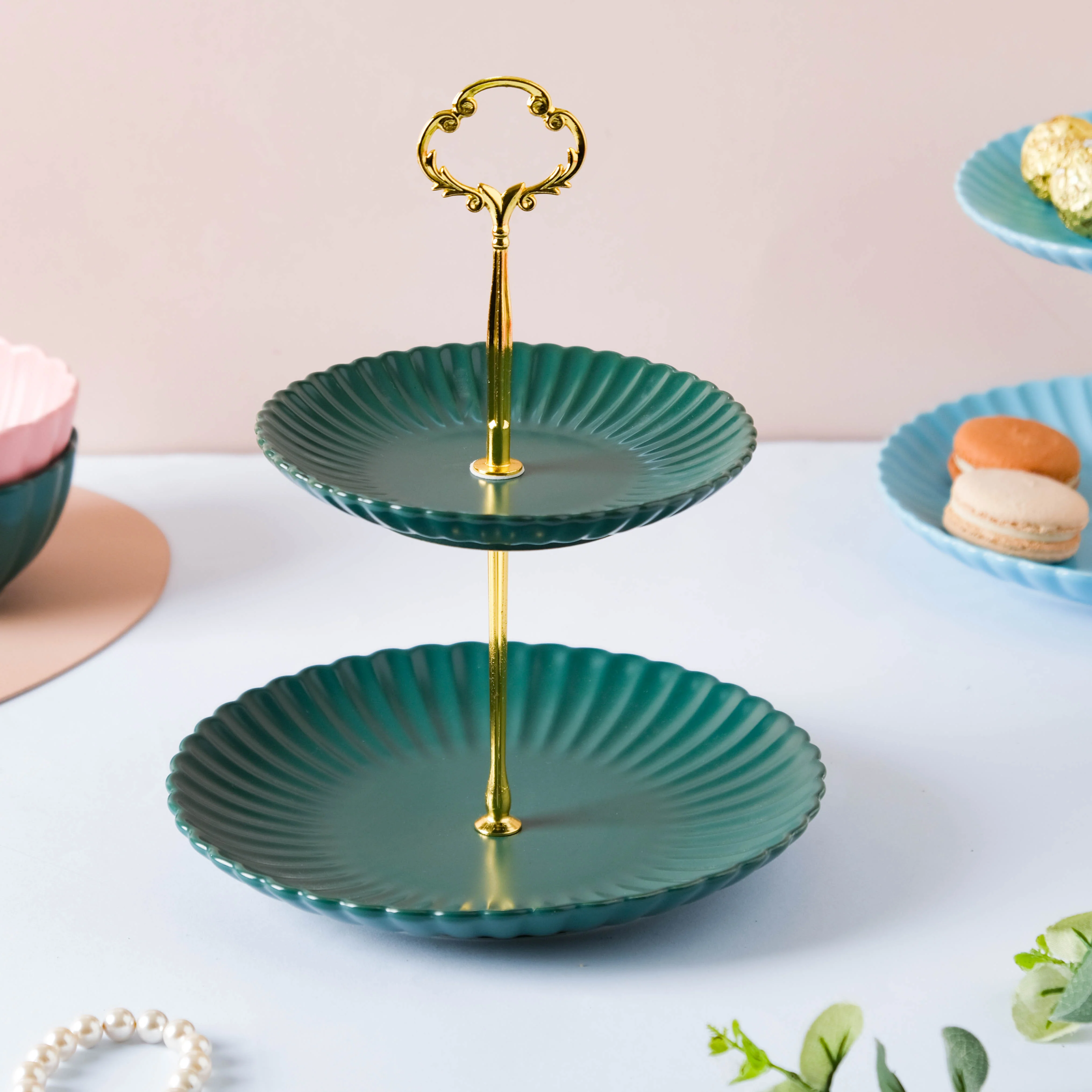 Enchanting Teal 2-tier Cupcake Stand - Image 3