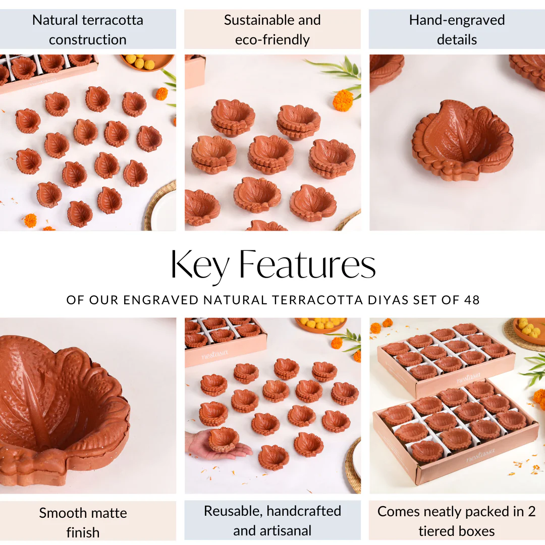 Engraved Natural Terracotta Diyas Set Of 48 - Image 5