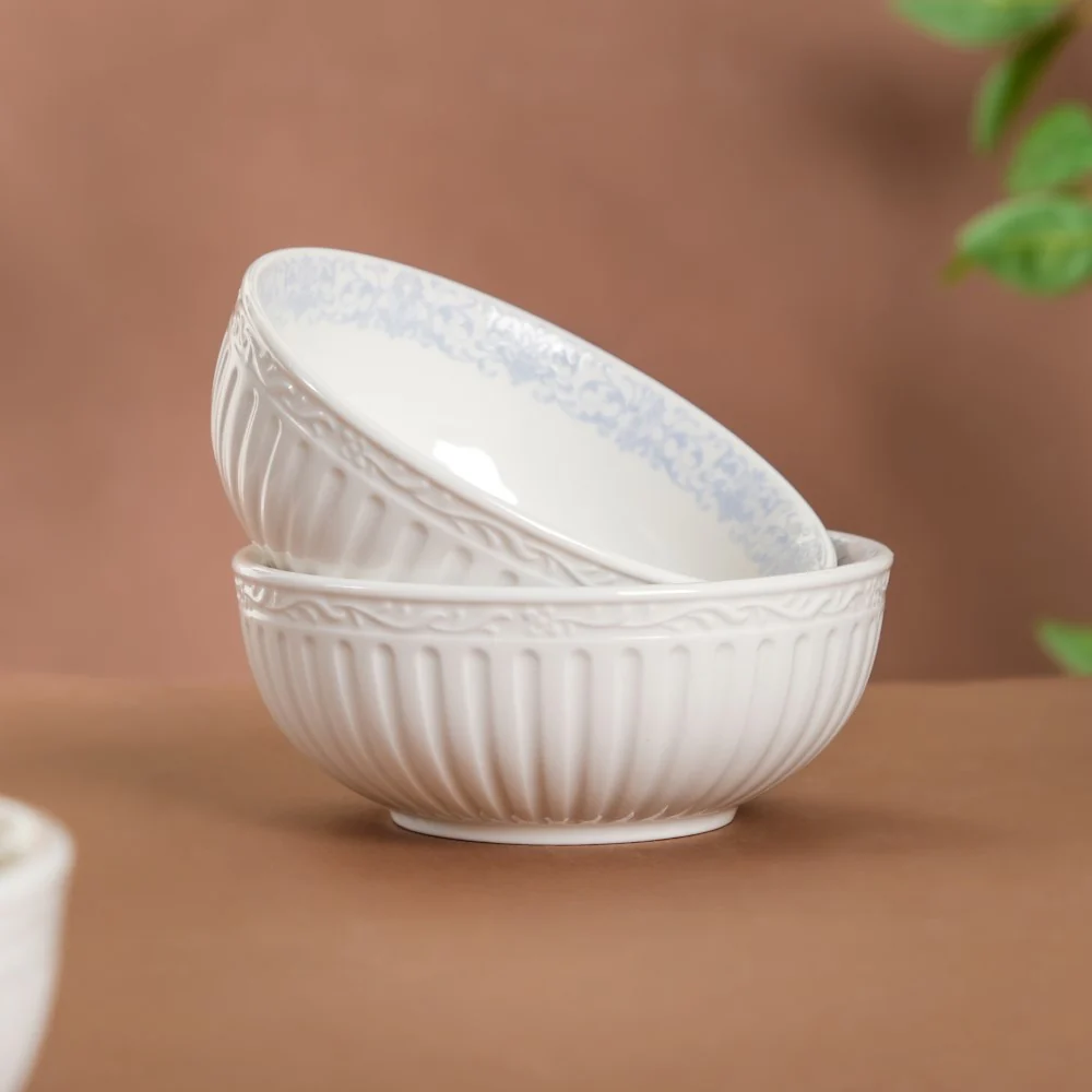 Engraved Rim Ceramic Snack Bowl Blue Set Of 2 - Image 3