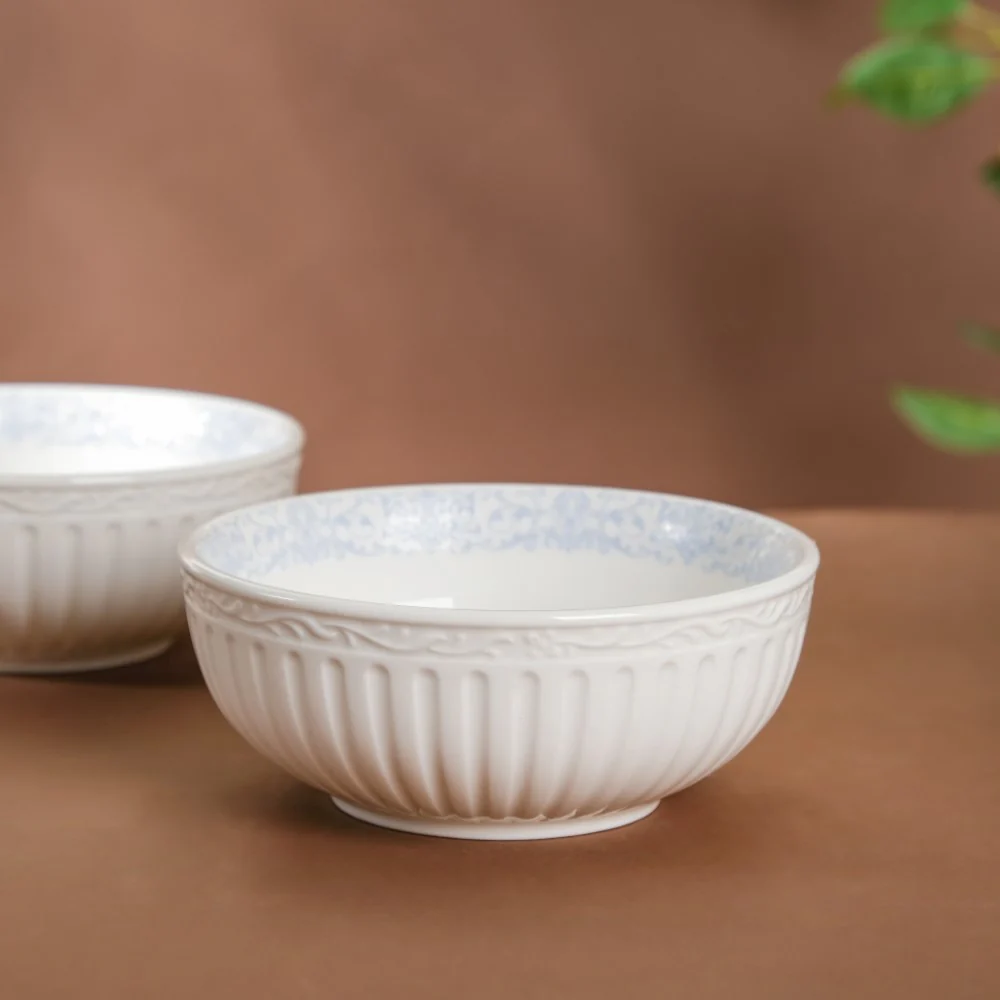 Engraved Rim Ceramic Snack Bowl Blue Set Of 2 - Image 4