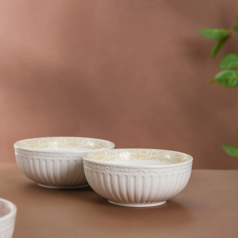 Engraved Rim Ceramic Snack Bowl Yellow Set Of 2 - Image 4