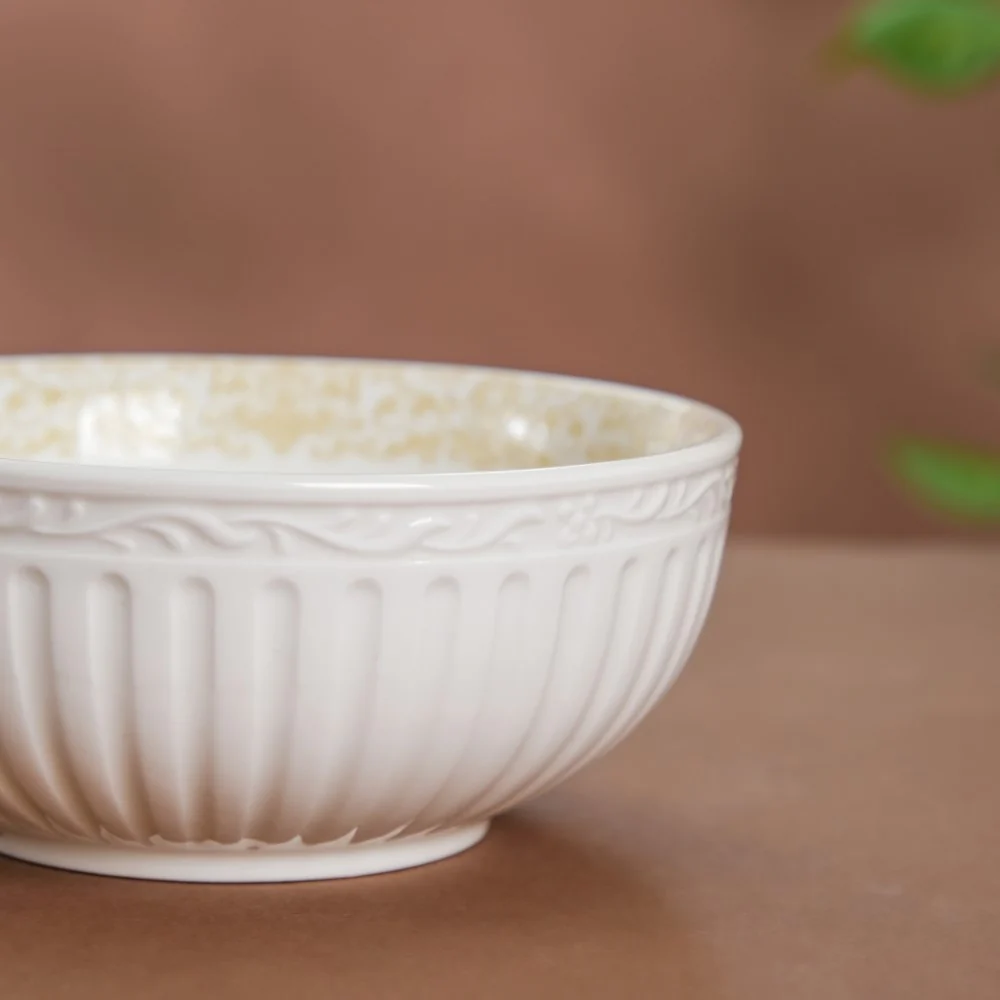 Engraved Rim Ceramic Snack Bowl Yellow Set Of 2 - Image 7