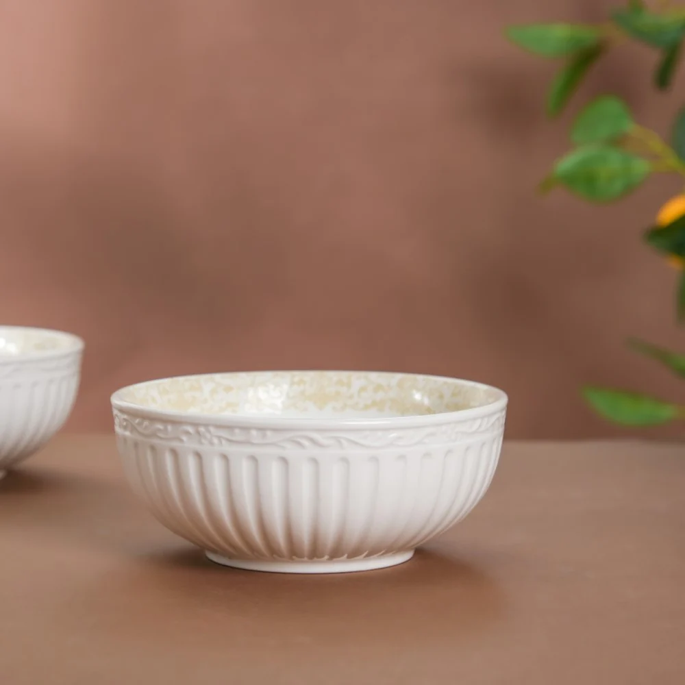 Engraved Rim Ceramic Snack Bowl Yellow Set Of 2 - Image 8