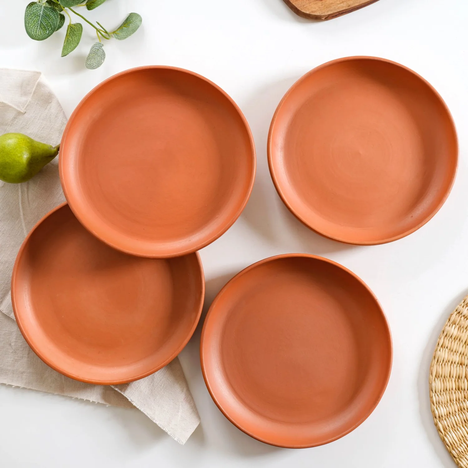 Engraved Terracotta Dinner Plates Set Of 4 9 Inch - Image 2