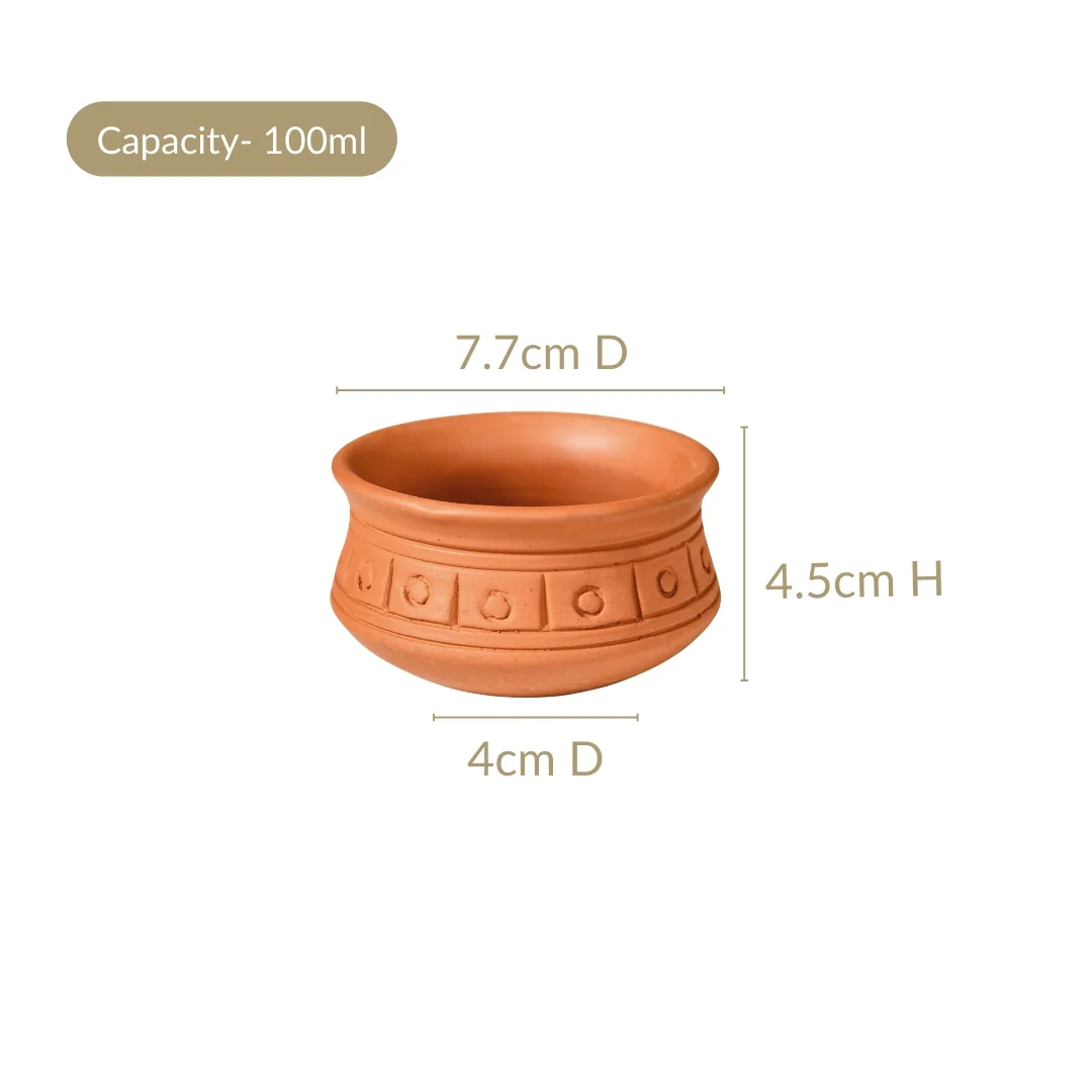 Engraved Terracotta Matki Bowls Set Of 6 100ml - Image 4