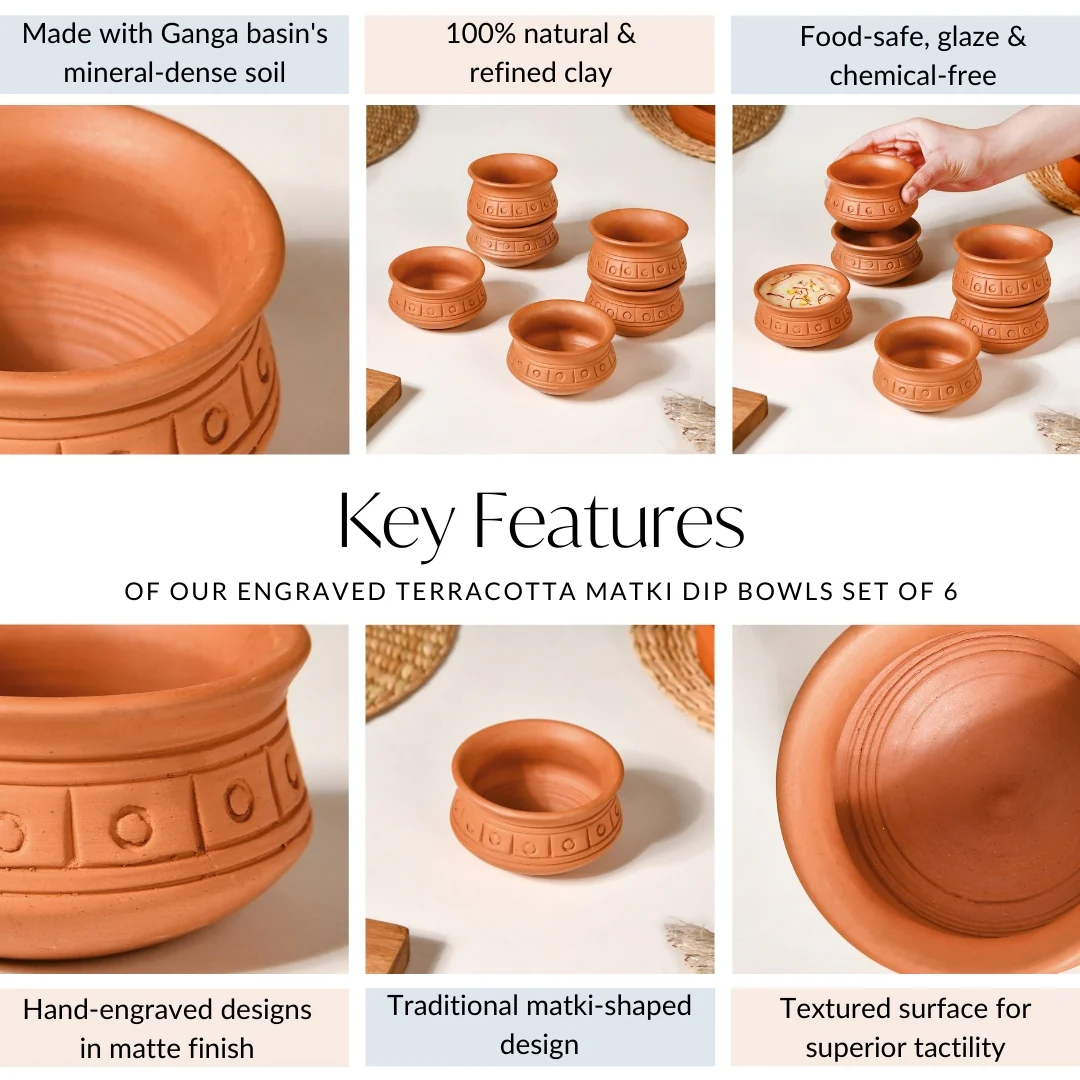 Engraved Terracotta Matki Bowls Set Of 6 100ml - Image 5