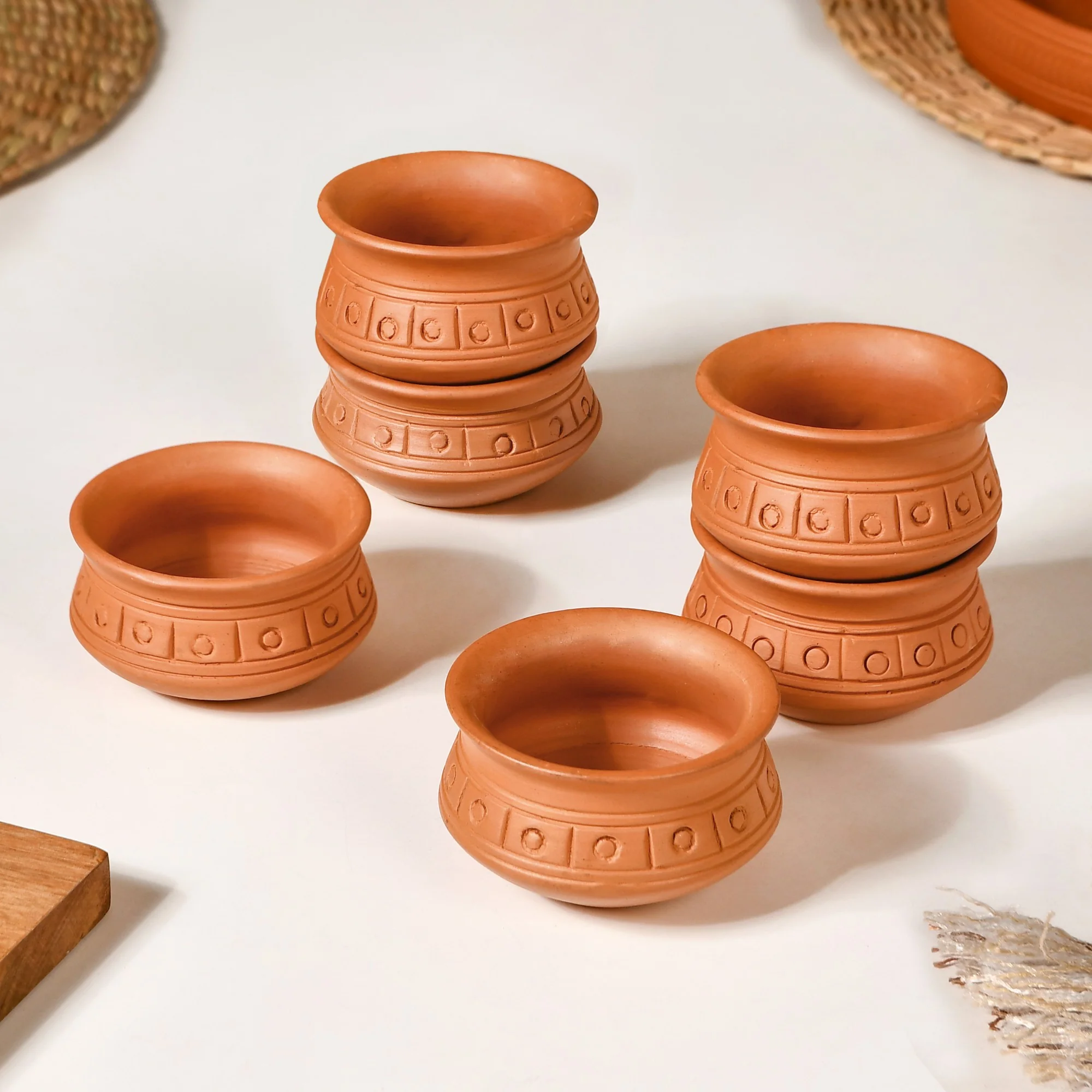 Engraved Terracotta Matki Bowls Set Of 6 100ml - Image 6