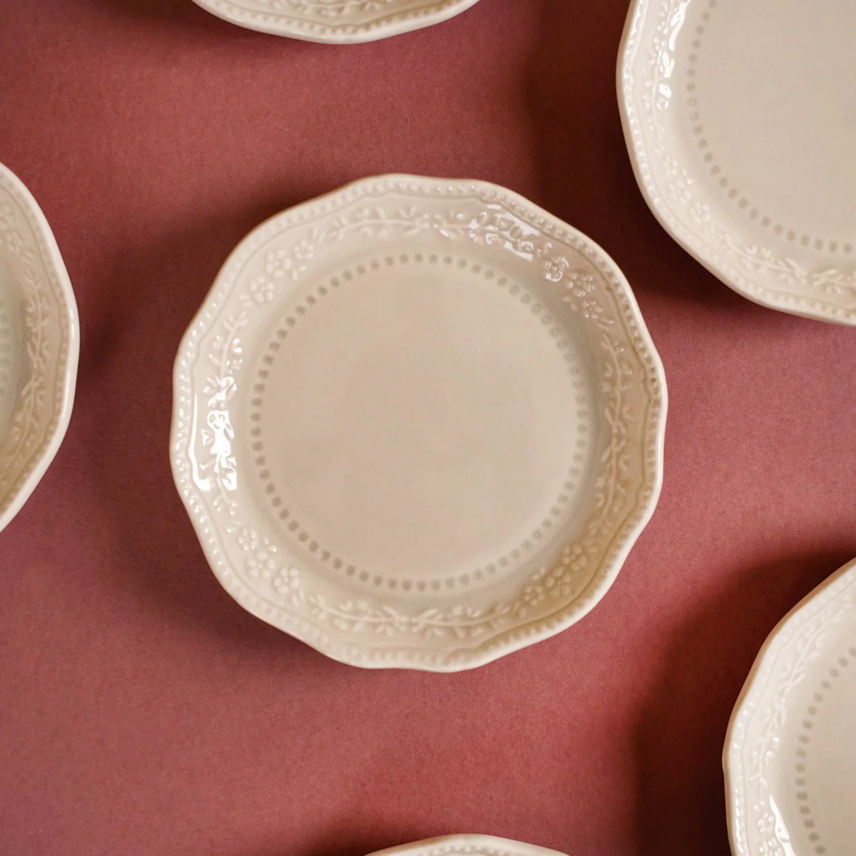Era Embossed Small Dessert Plate Set Of 6 Beige 4.5" - Image 8