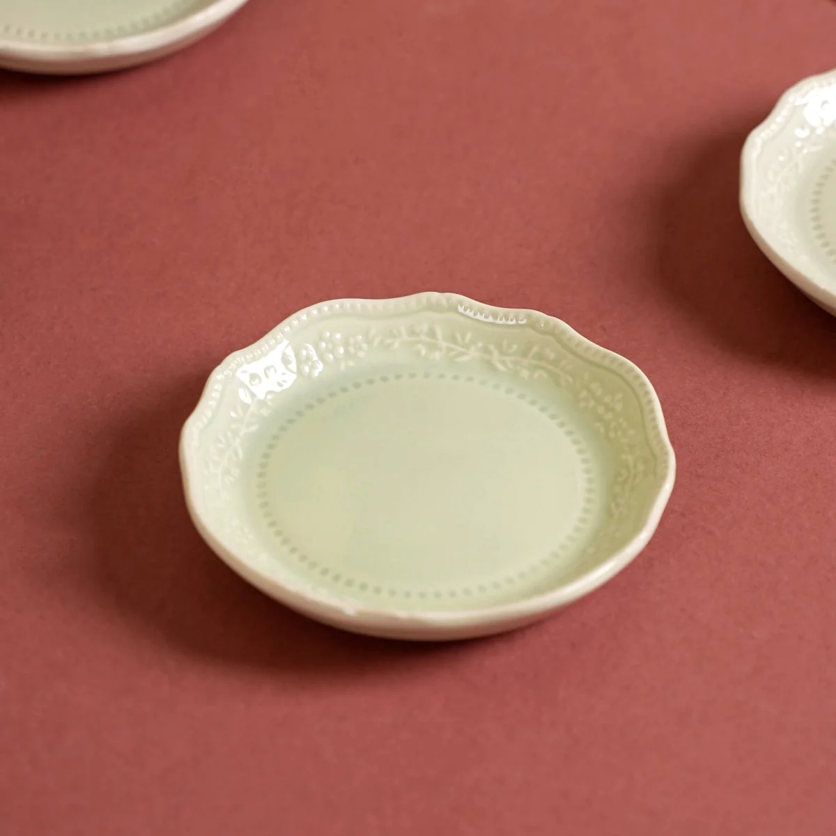 Era Embossed Small Dessert Plate Set Of 6 Light Green 4.5" - Image 4