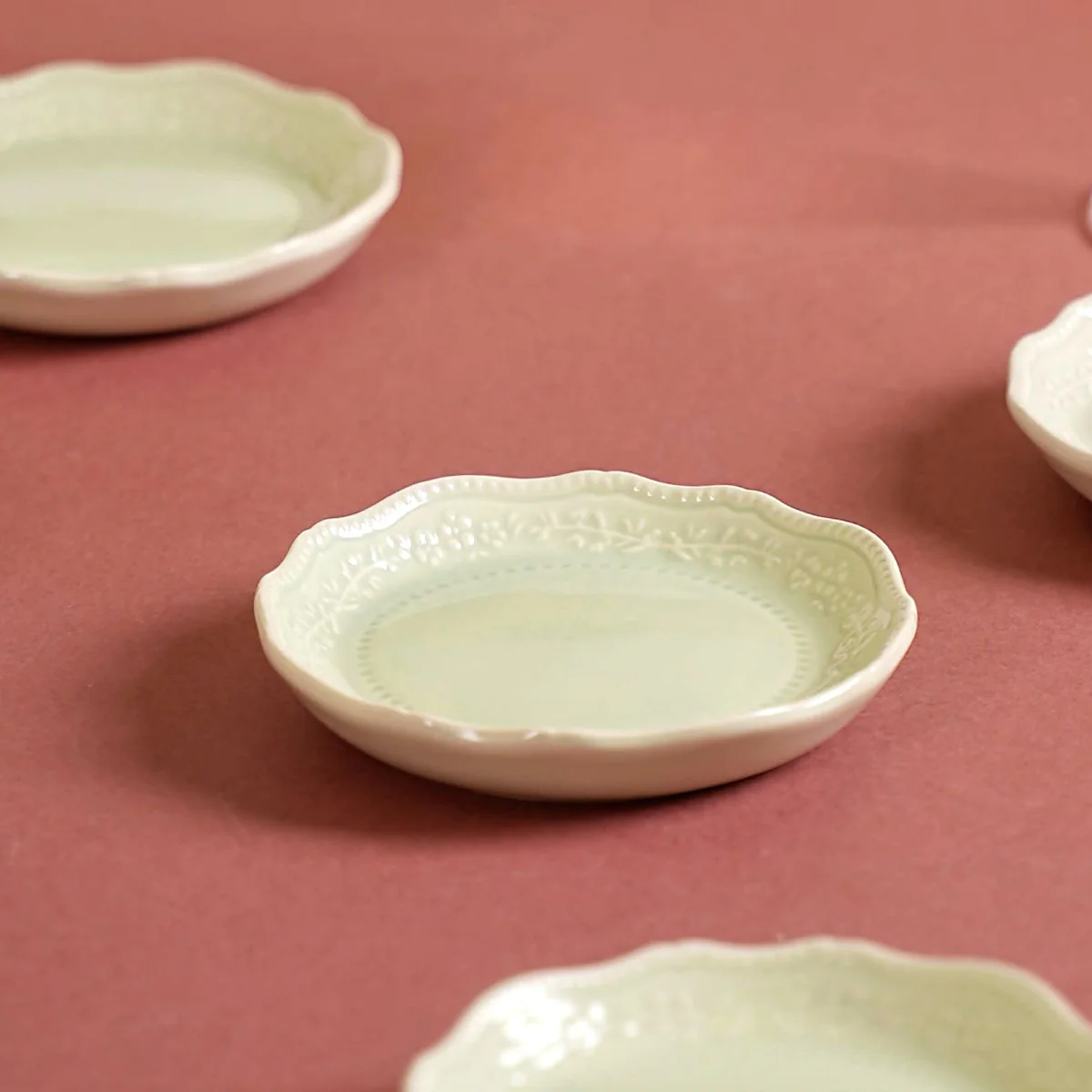 Era Embossed Small Dessert Plate Set Of 6 Light Green 4.5" - Image 7