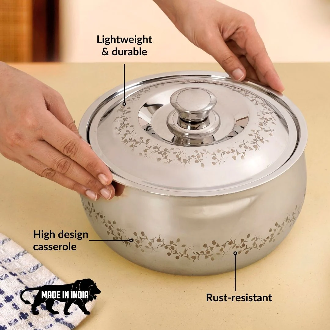Etched Floral Insulated Stainless Steel Casserole 3000ml - Image 3
