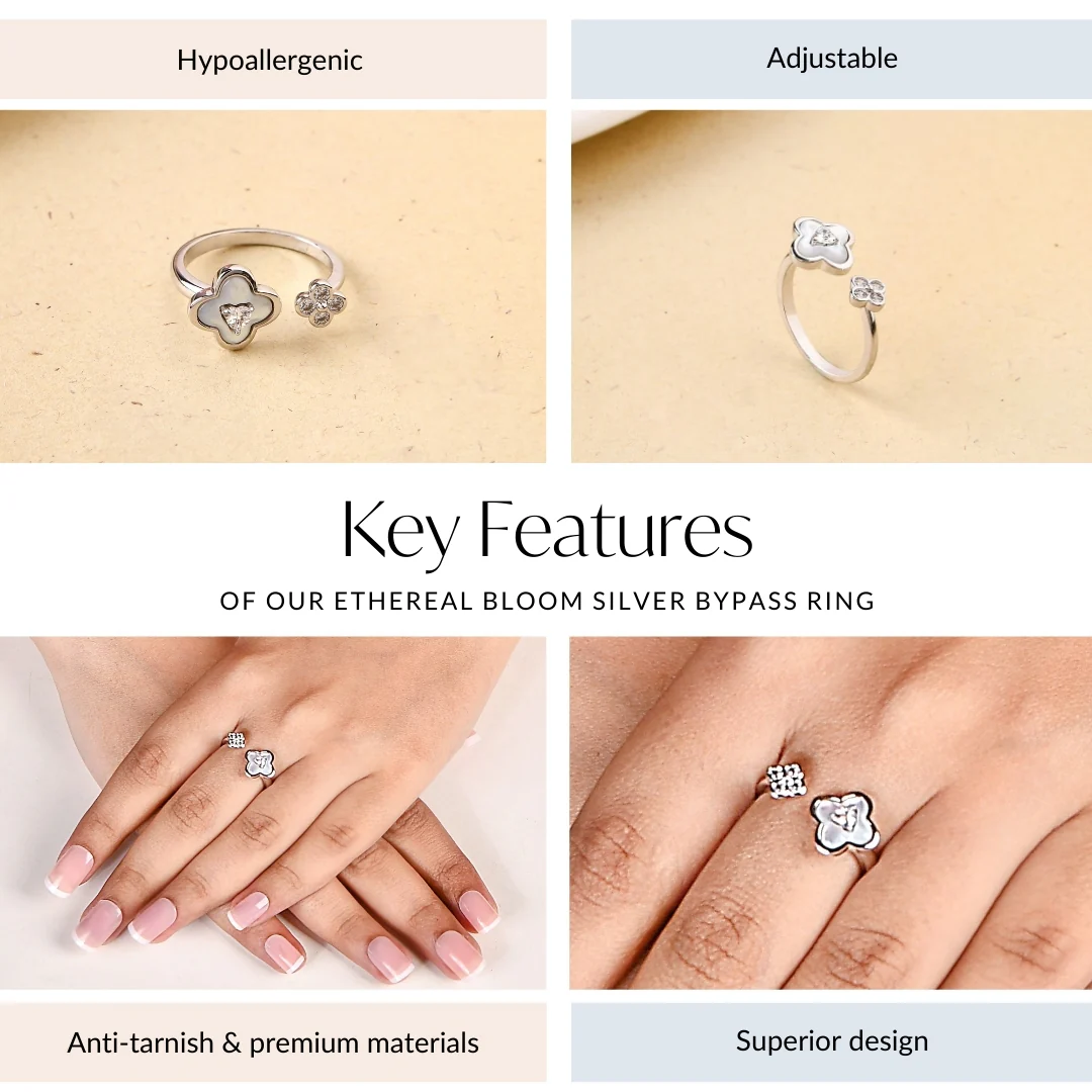 Ethereal Bloom Silver Bypass Ring - Image 4
