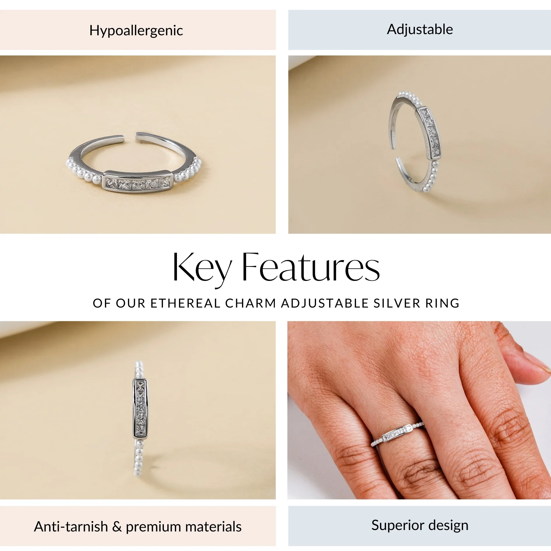 Ethereal Charm Adjustable Silver Ring - Image 4
