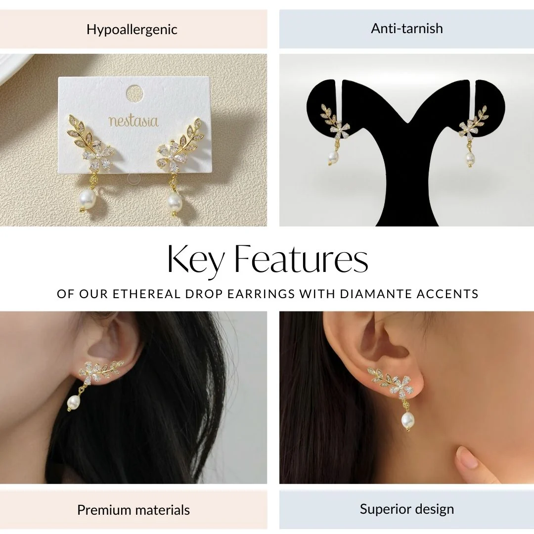 Ethereal Drop Earrings With Diamante Accents - Image 4