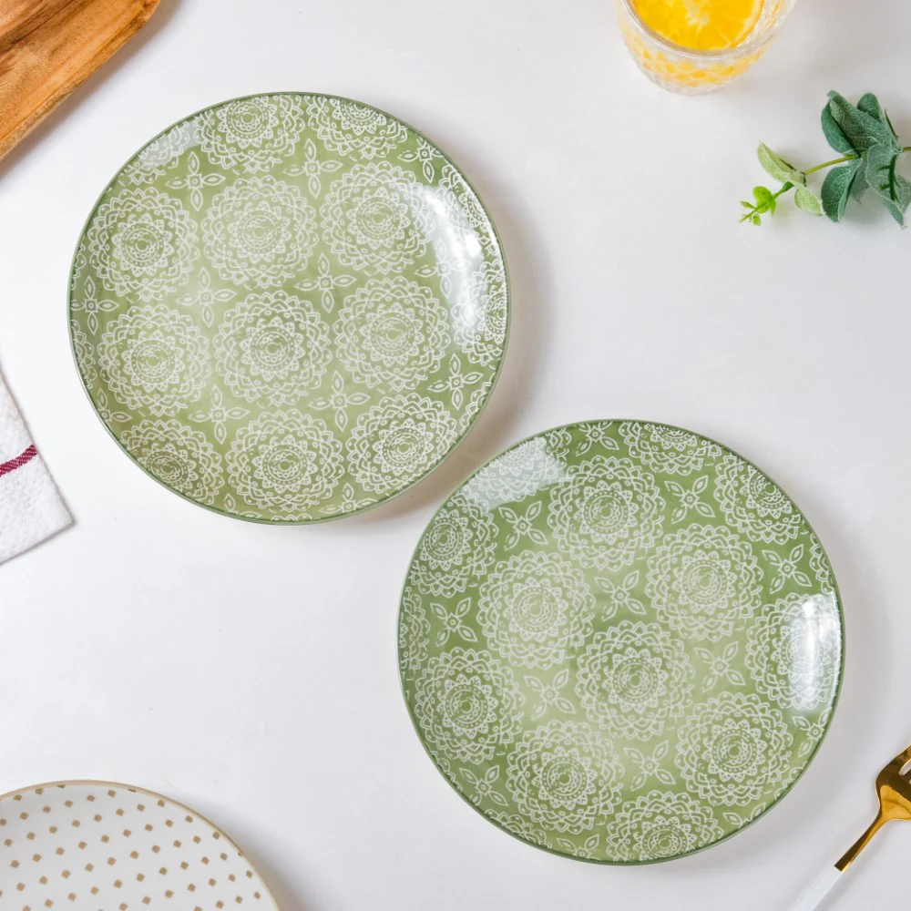 Ethnic Sage Green Snack Plate 7.5 Inch Set Of 2 - Image 2