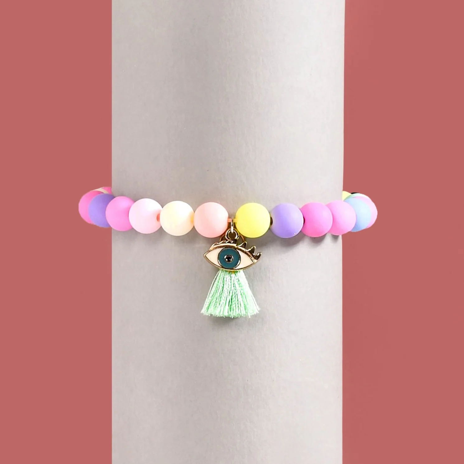 Evil Eye Charm Bracelet With Multicolour Beads