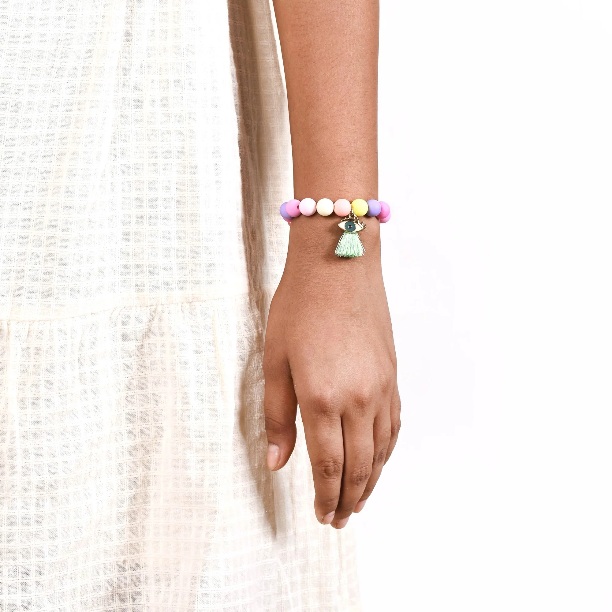 Evil Eye Charm Bracelet With Multicolour Beads - Image 3