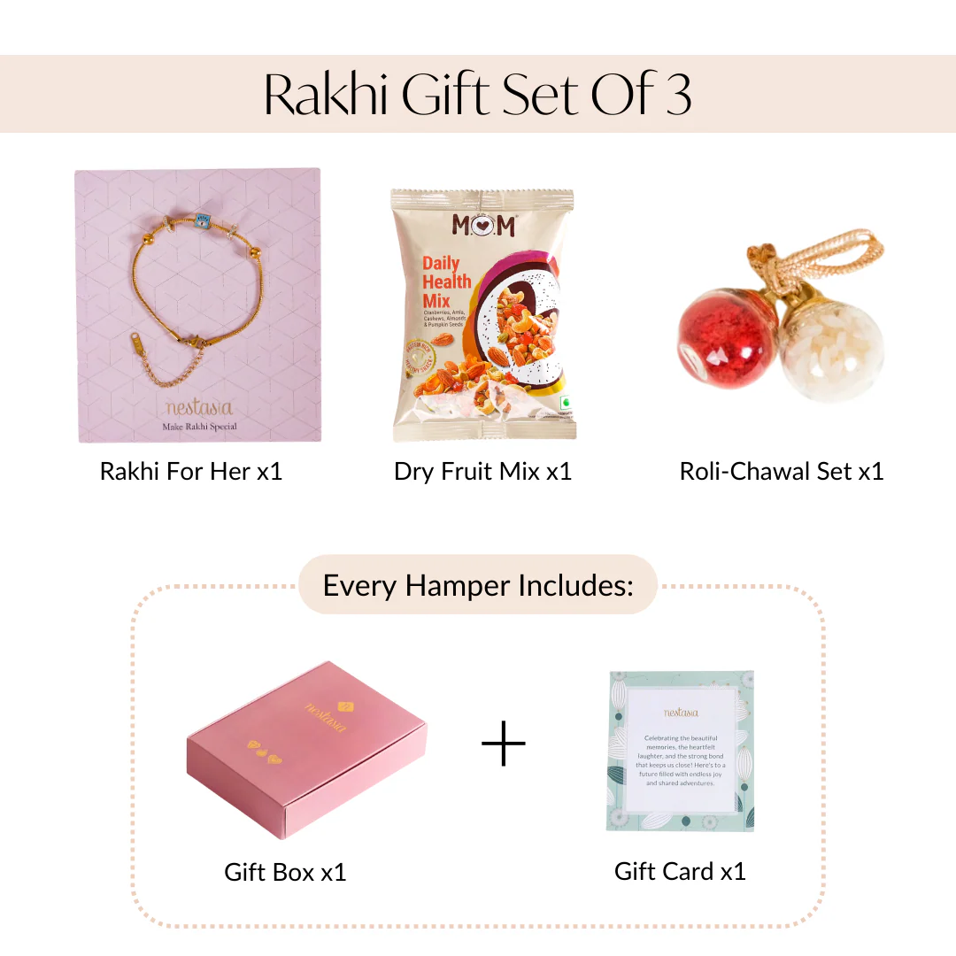 Evil Eye Gold Bracelet Rakhi Hamper Set Of 3 With Gift Box - Image 4