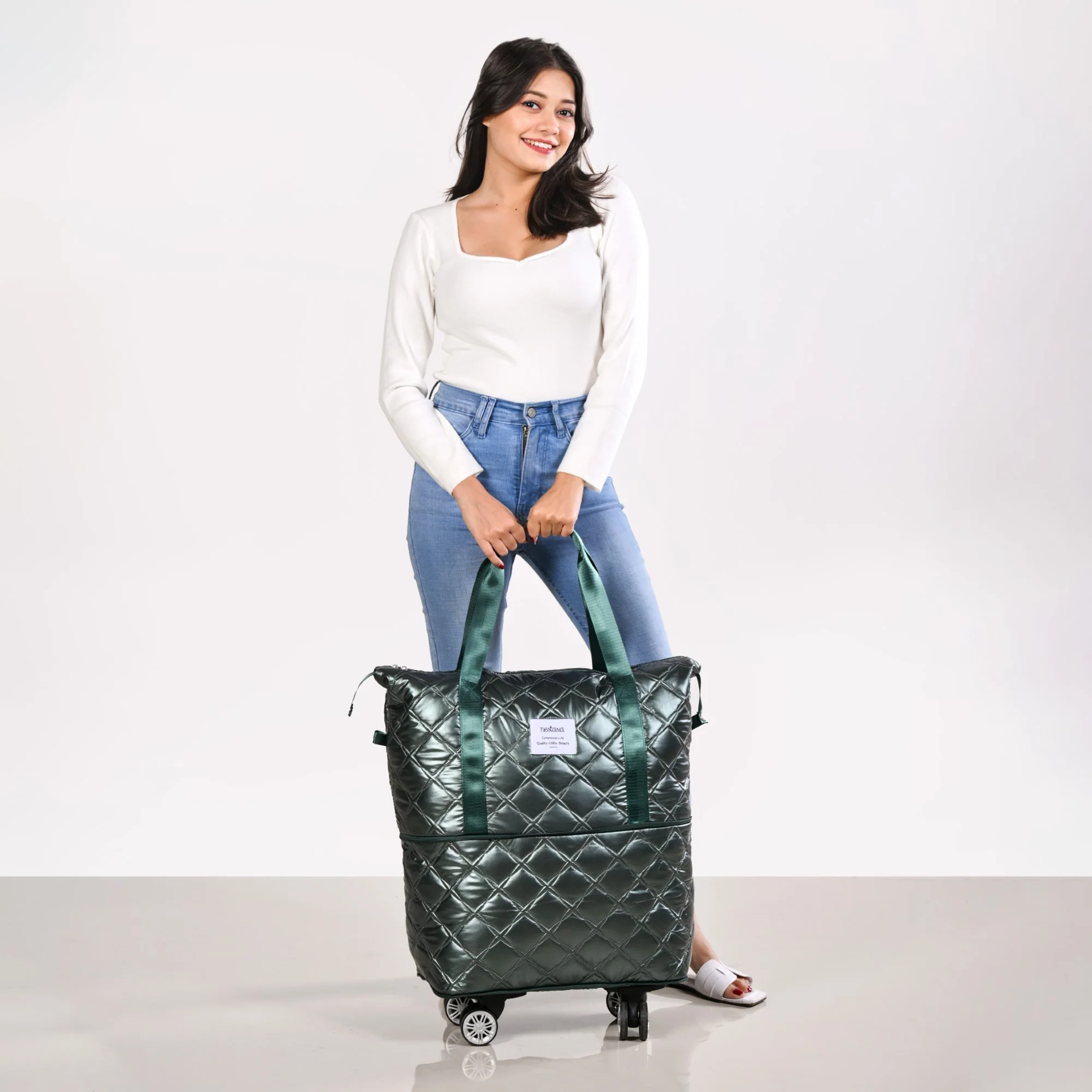 Expandable Movo Travel Bag With Removable Wheels Metallic Green - Image 2
