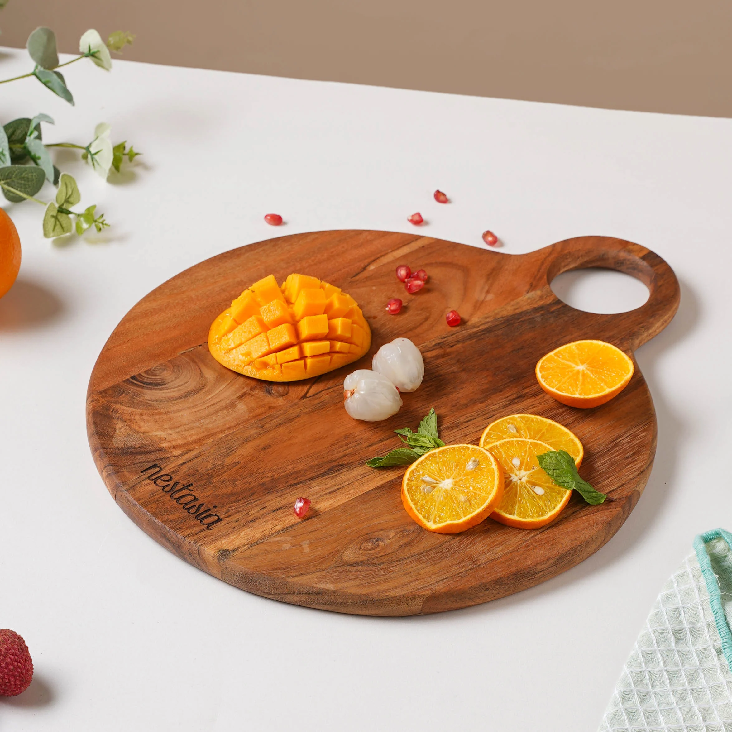 Farmhouse Round Wooden Platter 15 Inch