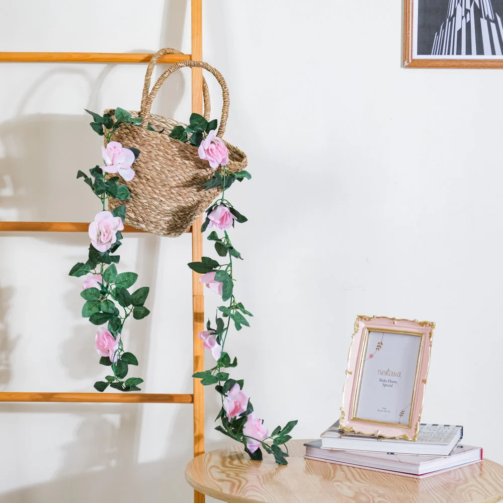 Faux Rose And Leaves Vine For Decor Pink - Image 10