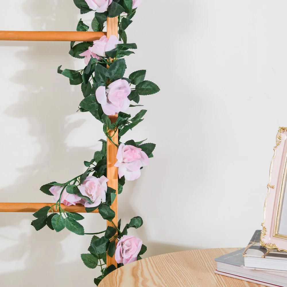 Faux Rose And Leaves Vine For Decor Pink - Image 11