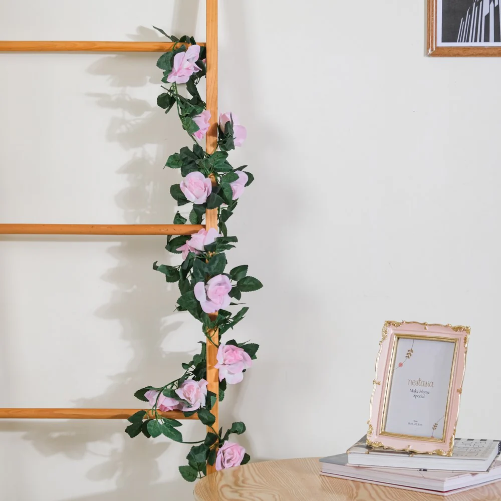 Faux Rose And Leaves Vine For Decor Pink - Image 12