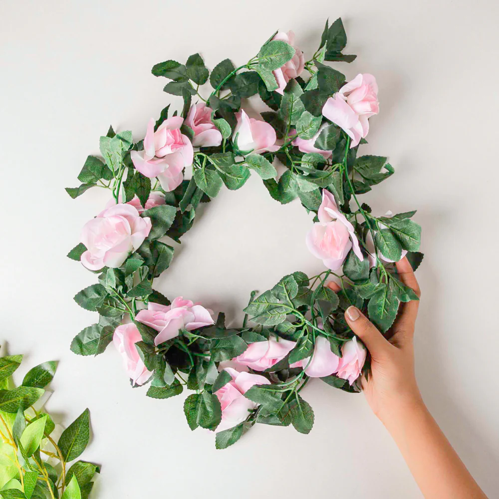 Faux Rose And Leaves Vine For Decor Pink - Image 2