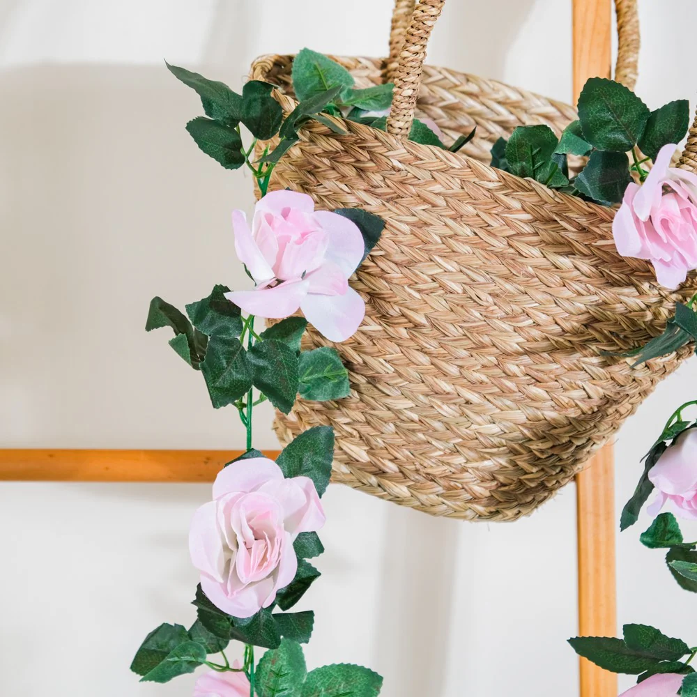 Faux Rose And Leaves Vine For Decor Pink - Image 7
