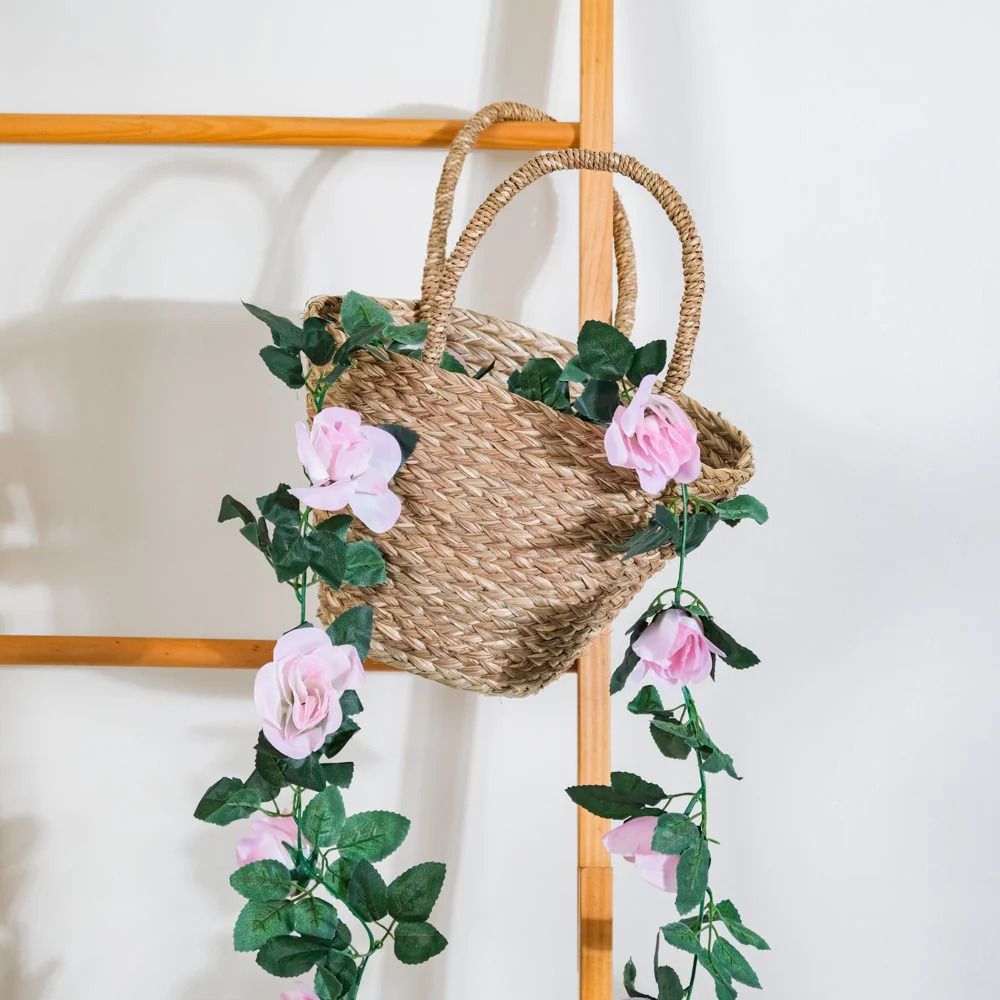 Faux Rose And Leaves Vine For Decor Pink - Image 8