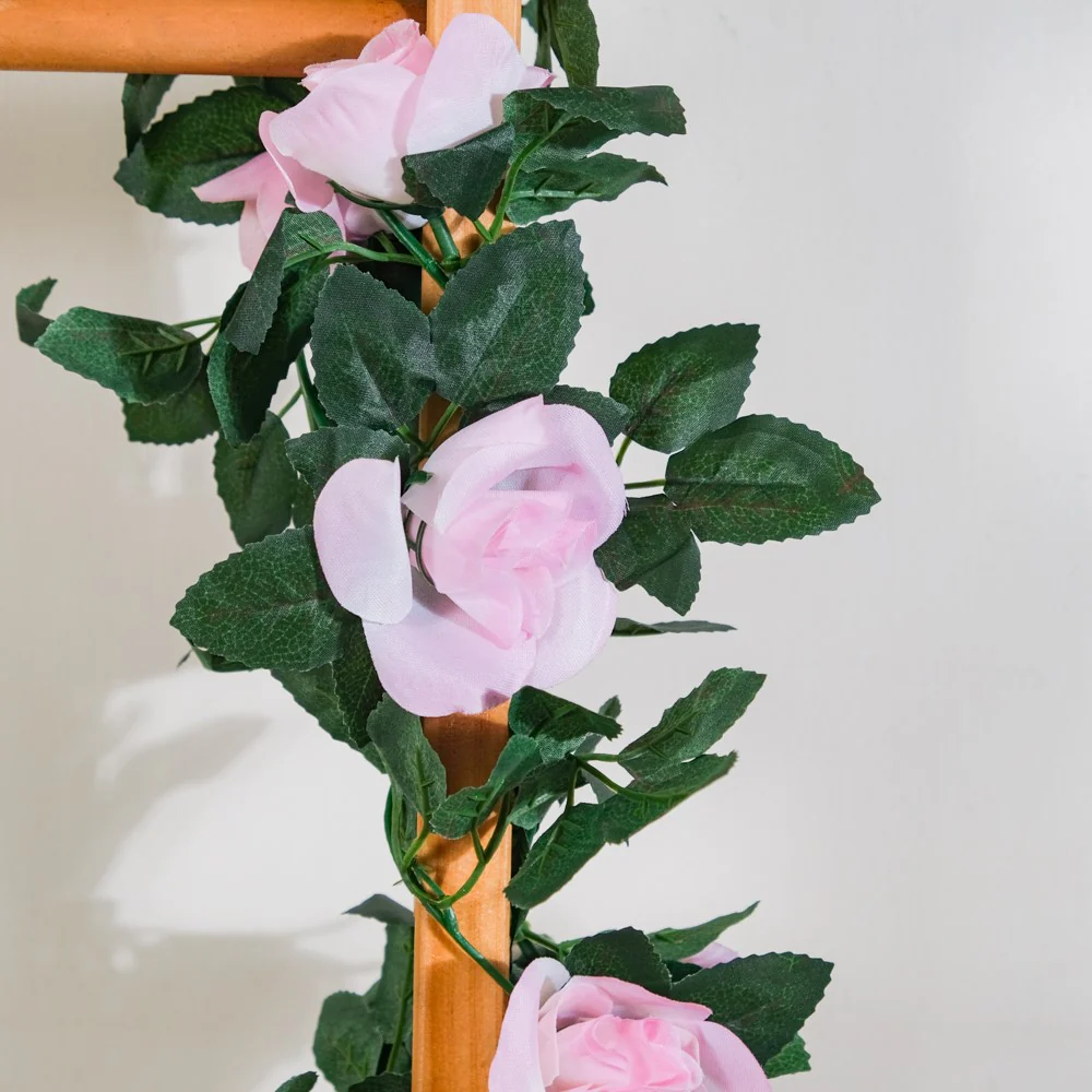 Faux Rose And Leaves Vine For Decor Pink - Image 9