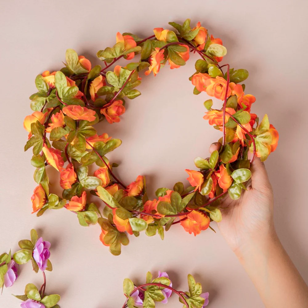 Faux Roses And Leaves Vine Orange - Image 2