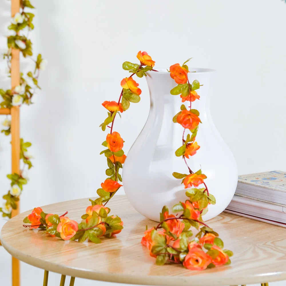 Faux Roses And Leaves Vine Orange - Image 3