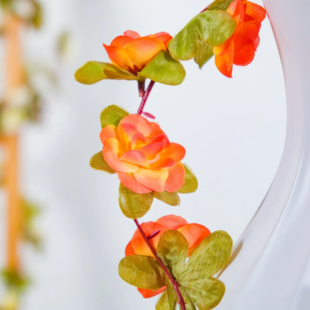 Faux Roses And Leaves Vine Orange - Image 4
