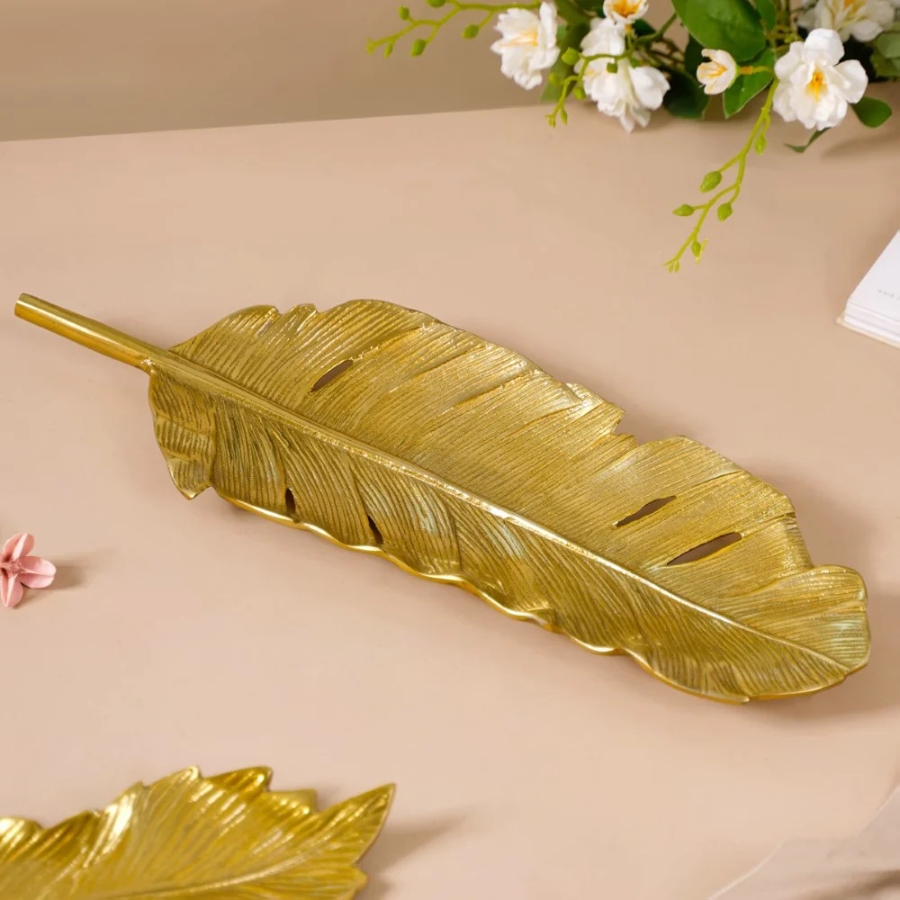 Feather Decorative Platter Tray Gold 18 Inch - Image 2