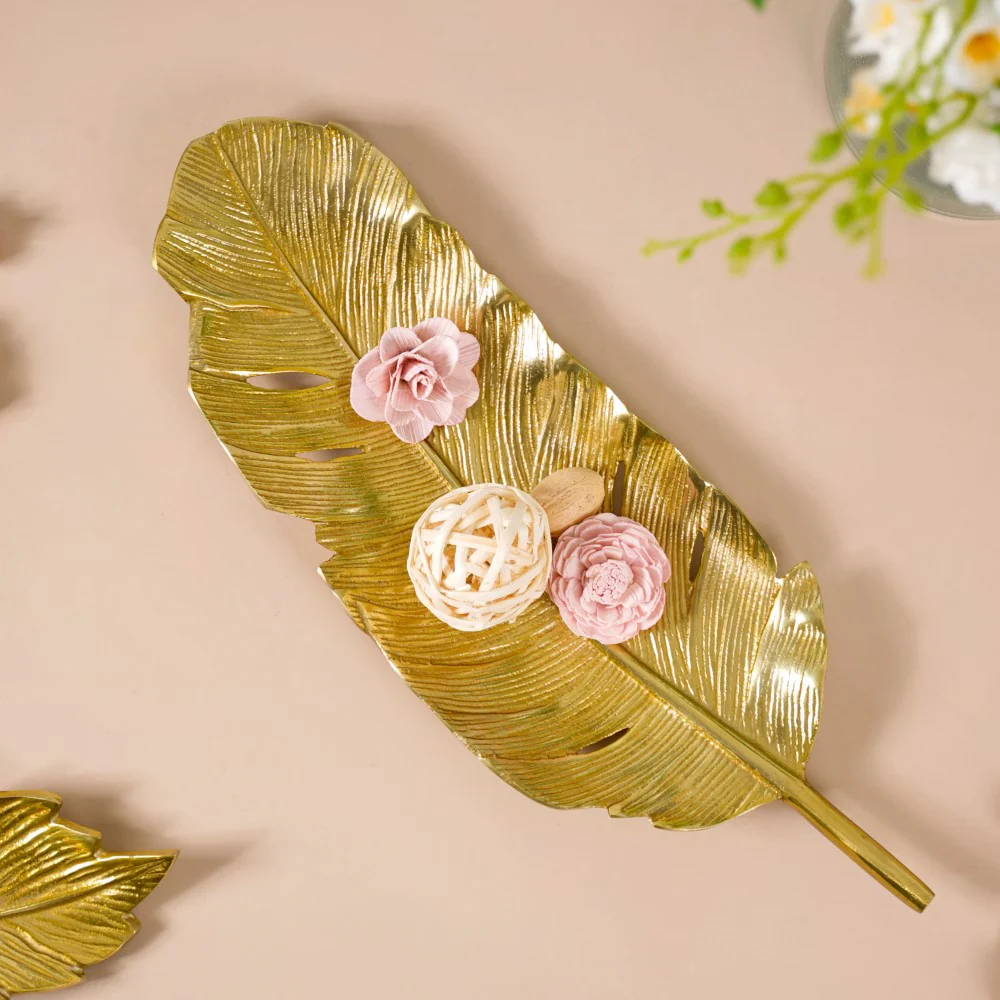 Feather Decorative Platter Tray Gold 18 Inch - Image 3