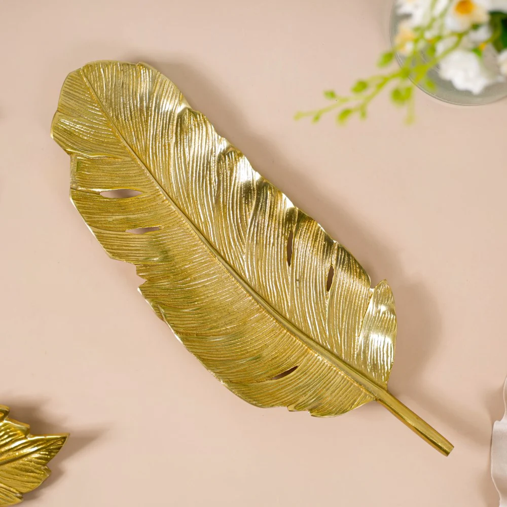 Feather Decorative Platter Tray Gold 18 Inch - Image 9