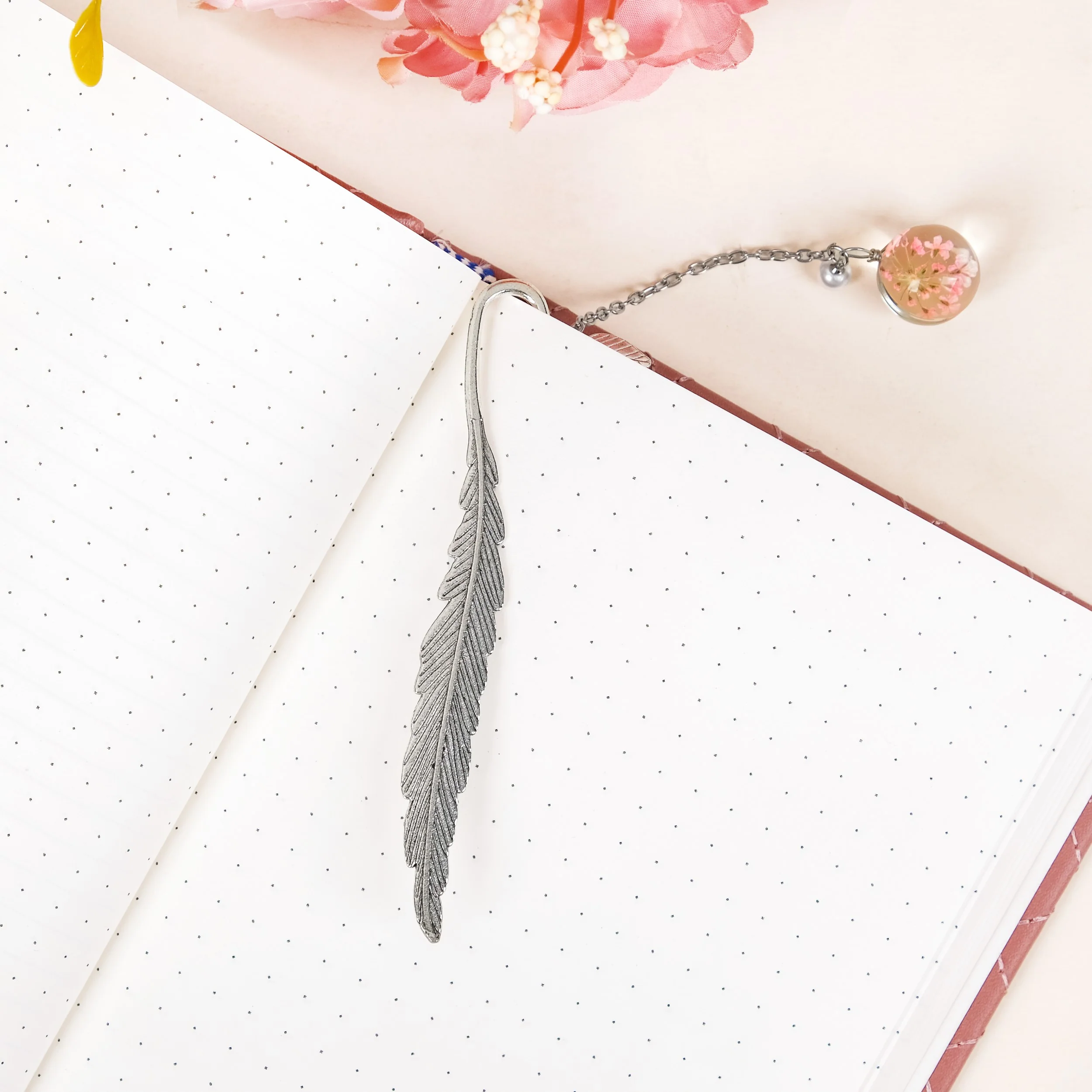 Feather Metal Bookmark With Charms - Image 2