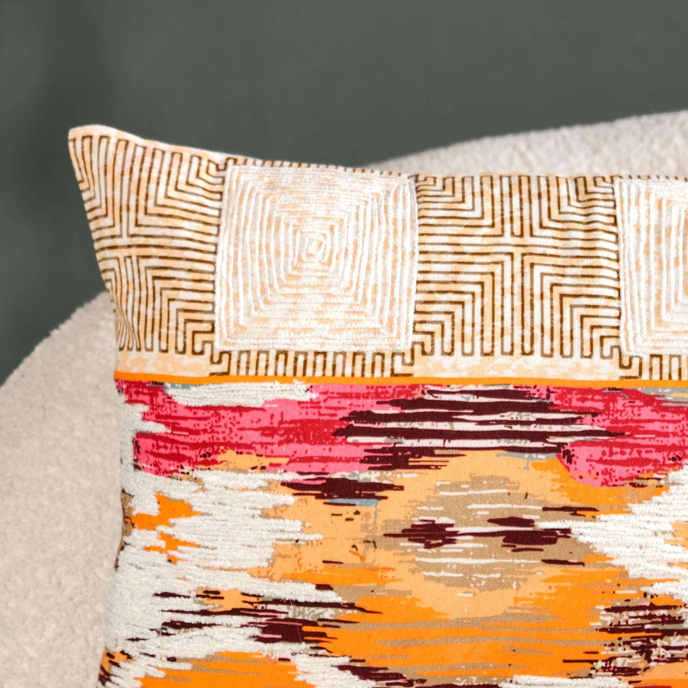 Feathered Print Embroidered Cotton Cushion Cover 50x36cm - Image 2
