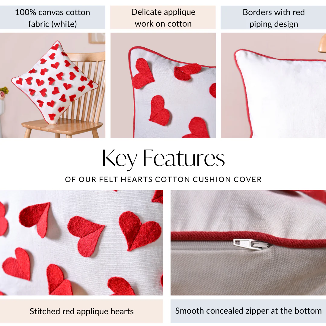 Felt Hearts Cotton Cushion Cover 40x40cm - Image 5