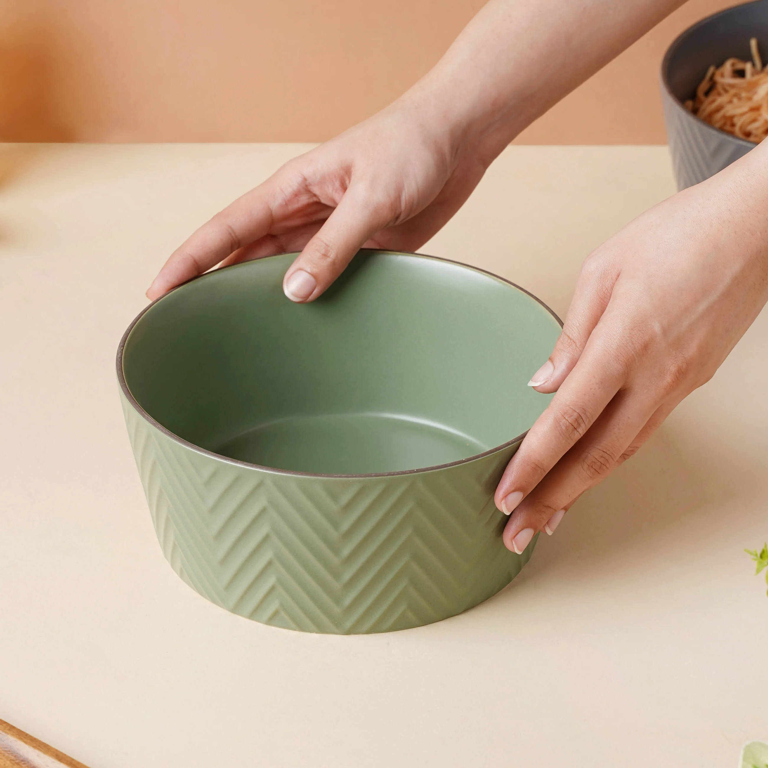Fern Green Textured Serving Bowl - Image 2