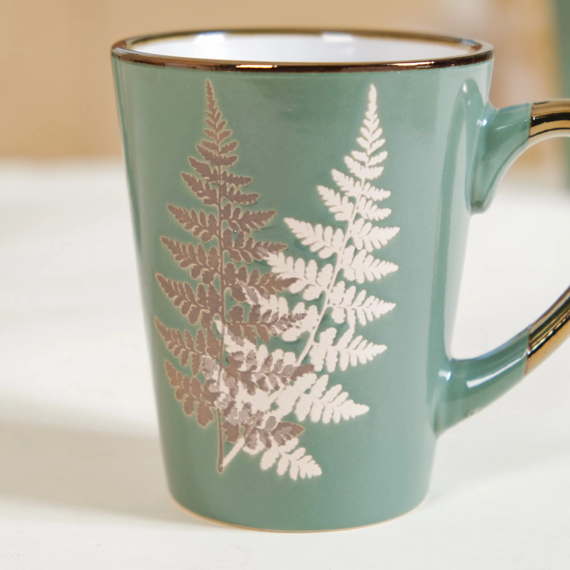 Fern Leaves Coffee Mug Set Of 6 Sage Green 350ml - Image 6