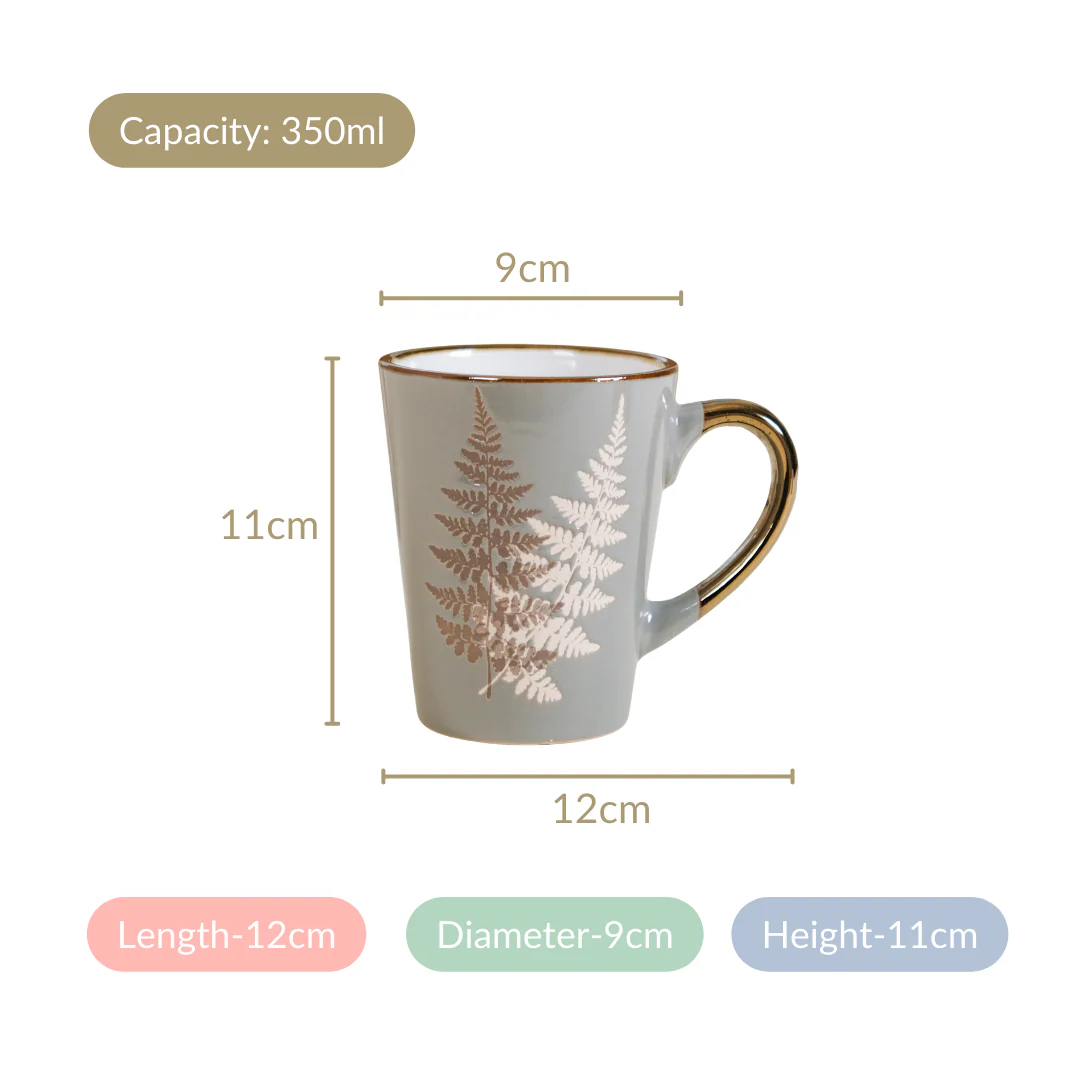 Fern Leaves Design Ceramic Mug Set Of 6 Grey 350ml - Image 5