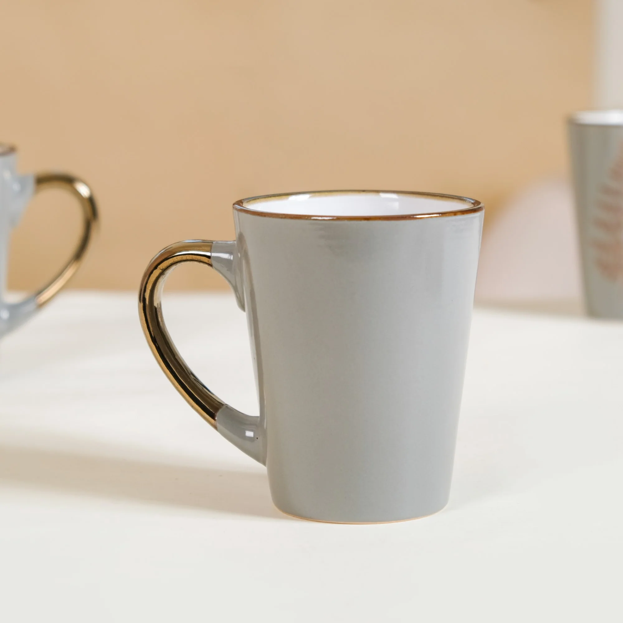 Fern Leaves Design Ceramic Mug Set Of 6 Grey 350ml - Image 7