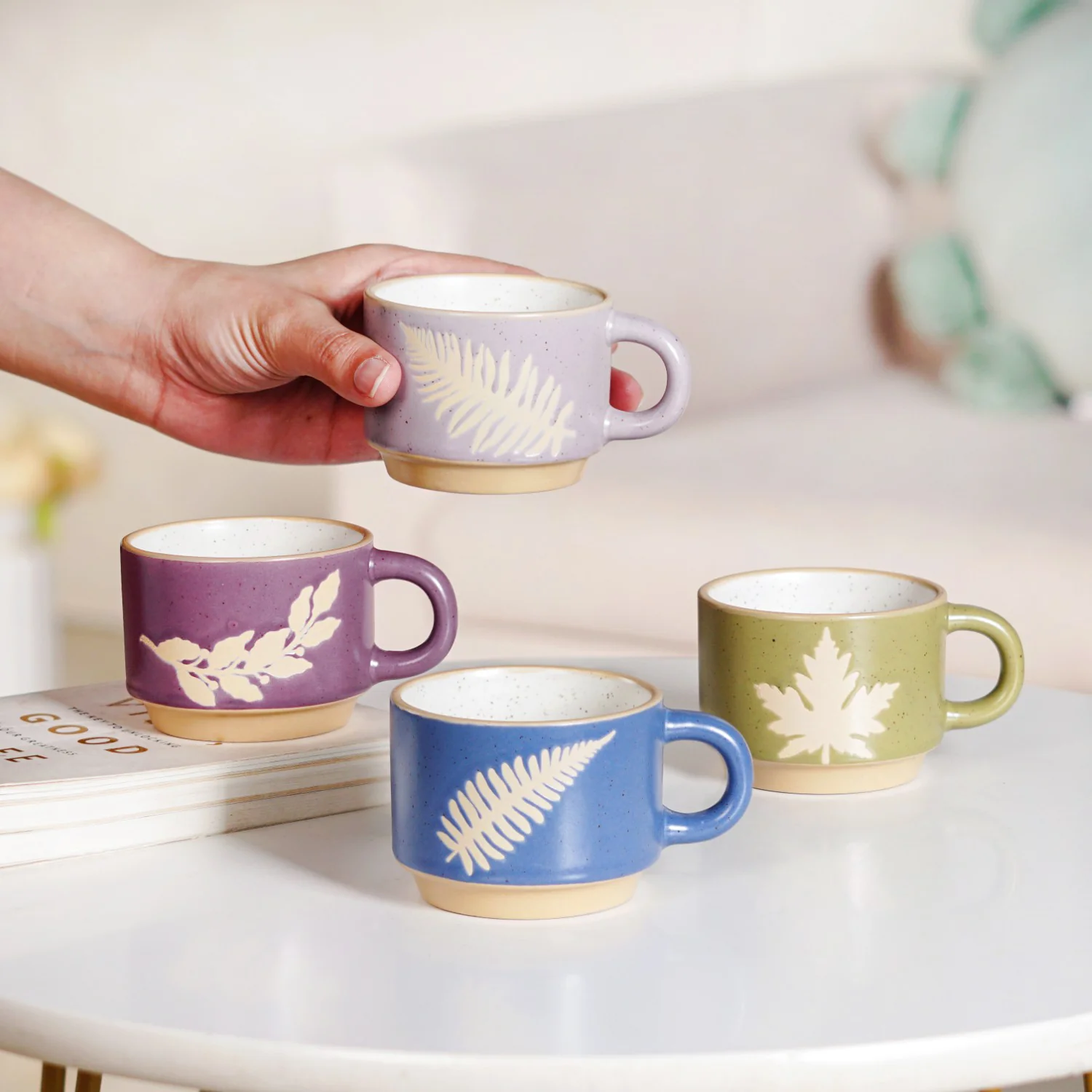 Fern Stackable Ceramic Cup Set Of 4 145ml - Image 4